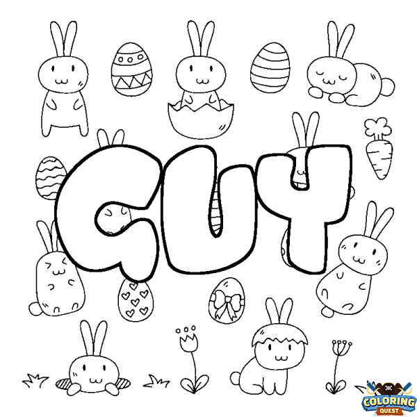 Coloring page first name GUY - Easter background