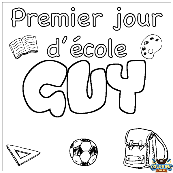 Coloring page first name GUY - School First day background