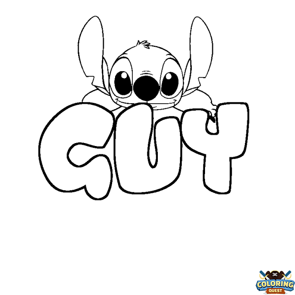 Coloring page first name GUY - Stitch background