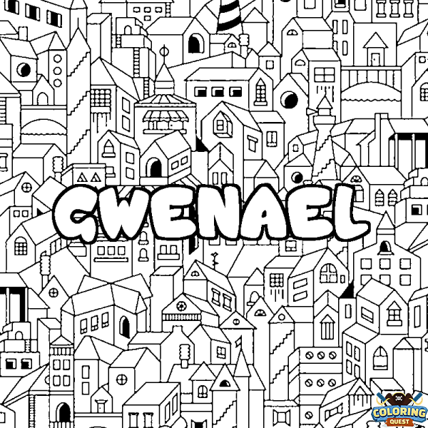 Coloring page first name GWENAEL - City background