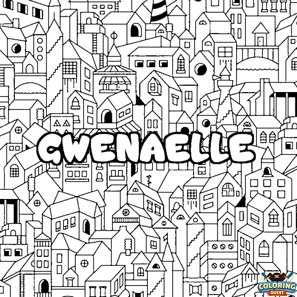 Coloring page first name GWENAELLE - City background