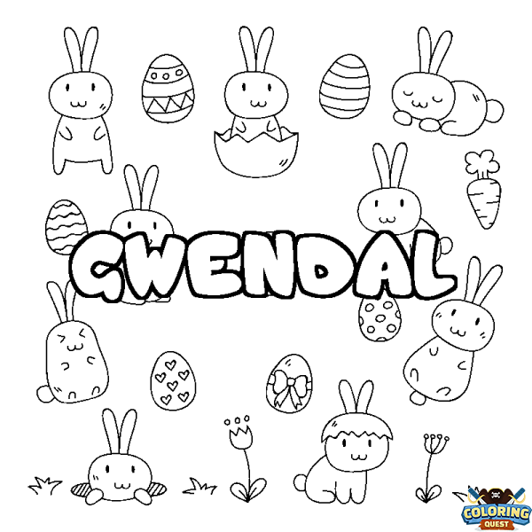 Coloring page first name GWENDAL - Easter background
