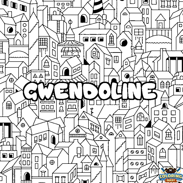 Coloring page first name GWENDOLINE - City background