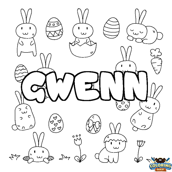 Coloring page first name GWENN - Easter background