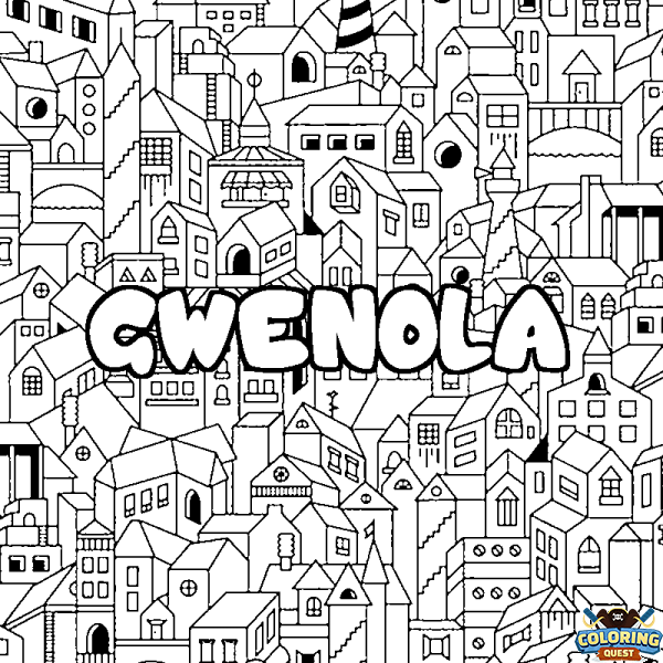 Coloring page first name GWENOLA - City background