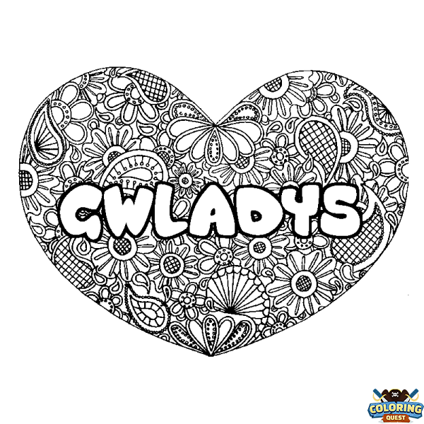 Coloring page first name GWLADYS - Heart mandala background