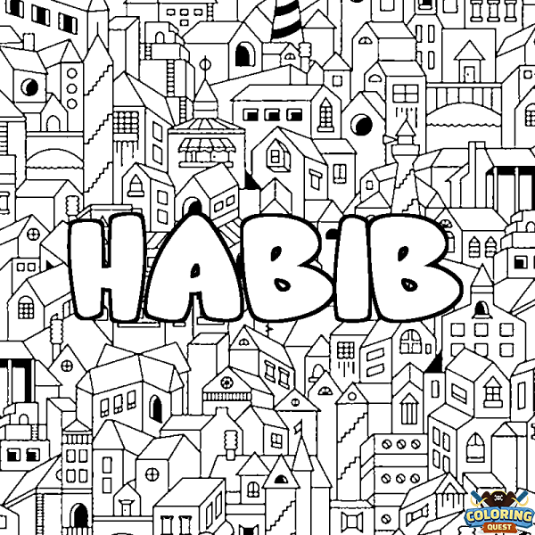 Coloring page first name HABIB - City background