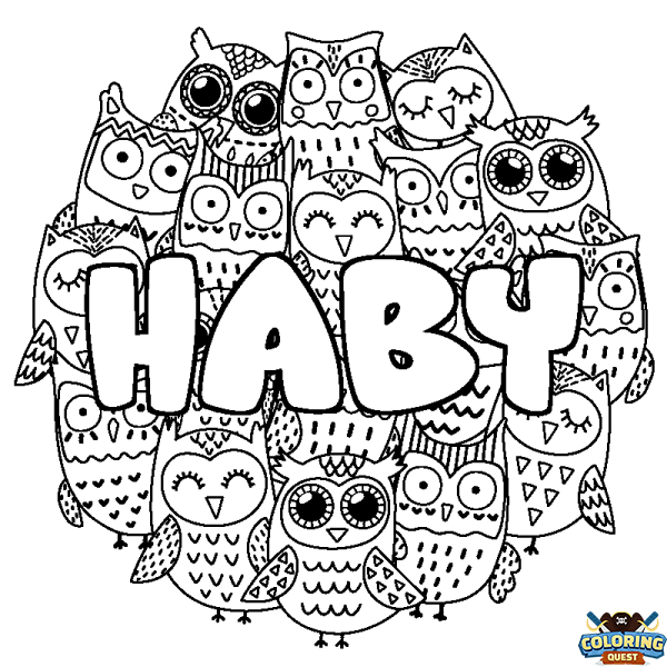 Coloring page first name HABY - Owls background