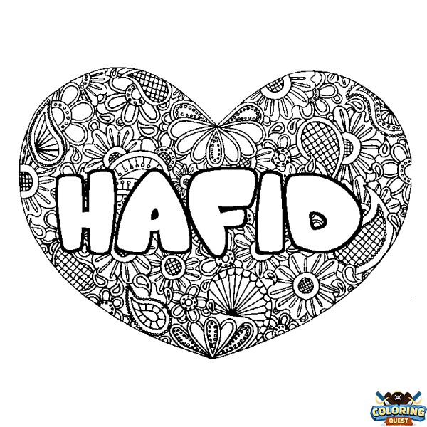 Coloring page first name HAFID - Heart mandala background
