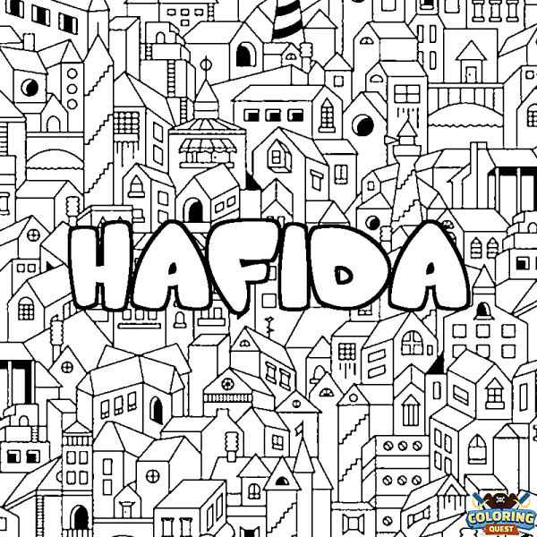 Coloring page first name HAFIDA - City background