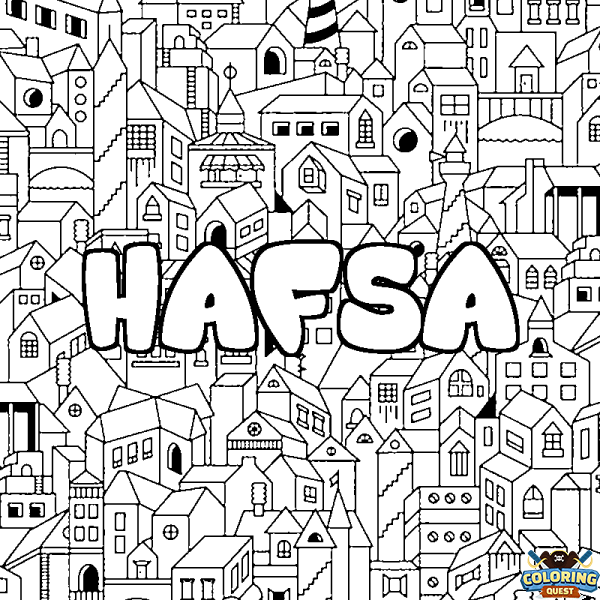 Coloring page first name HAFSA - City background