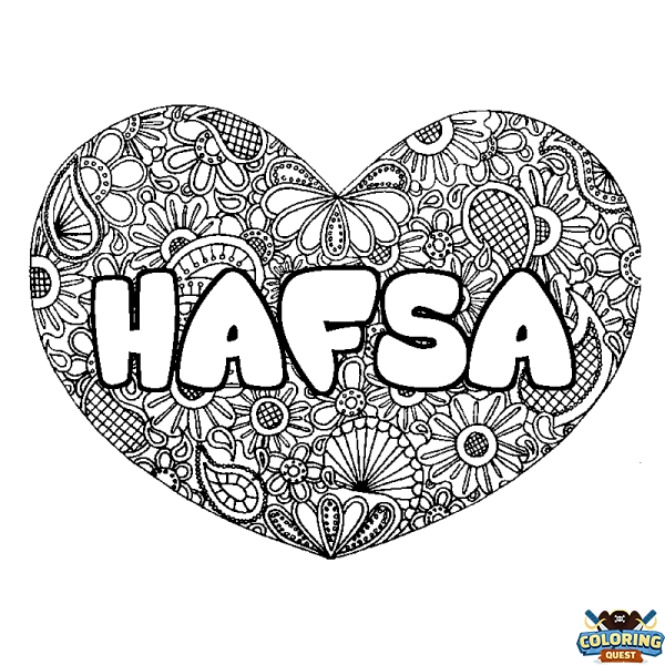 Coloring page first name HAFSA - Heart mandala background