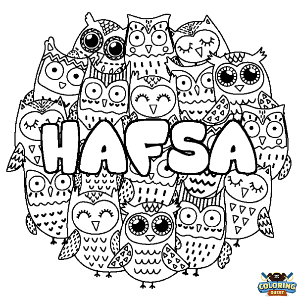 Coloring page first name HAFSA - Owls background
