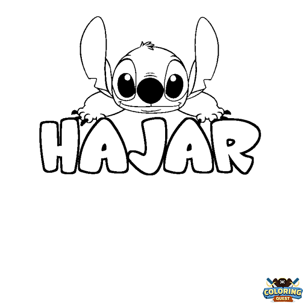 Coloring page first name HAJAR - Stitch background