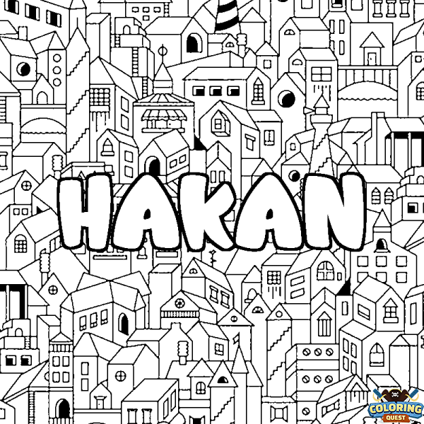 Coloring page first name HAKAN - City background