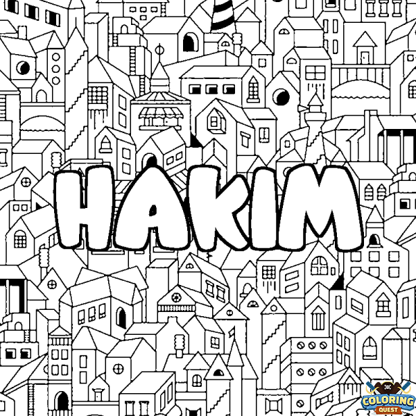 Coloring page first name HAKIM - City background