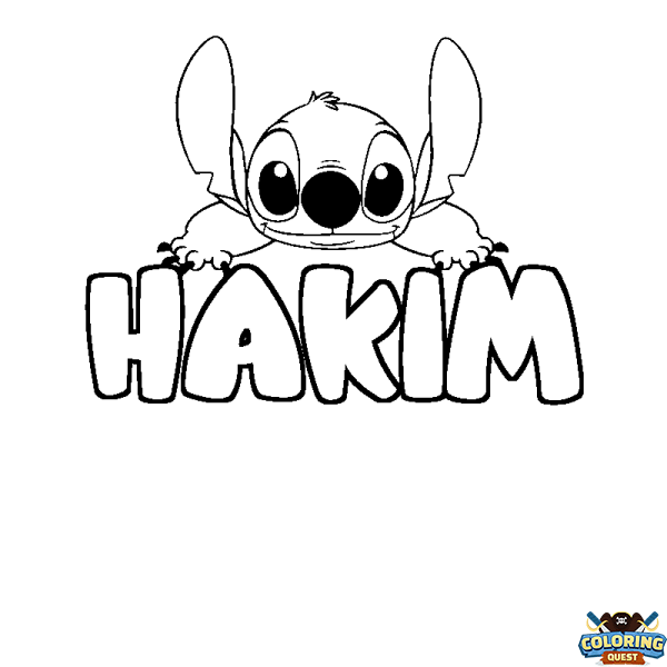 Coloring page first name HAKIM - Stitch background