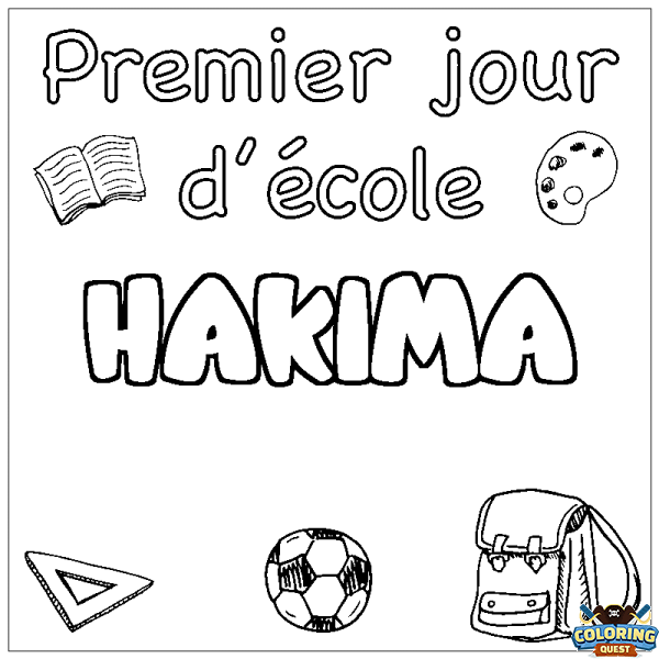 Coloring page first name HAKIMA - School First day background