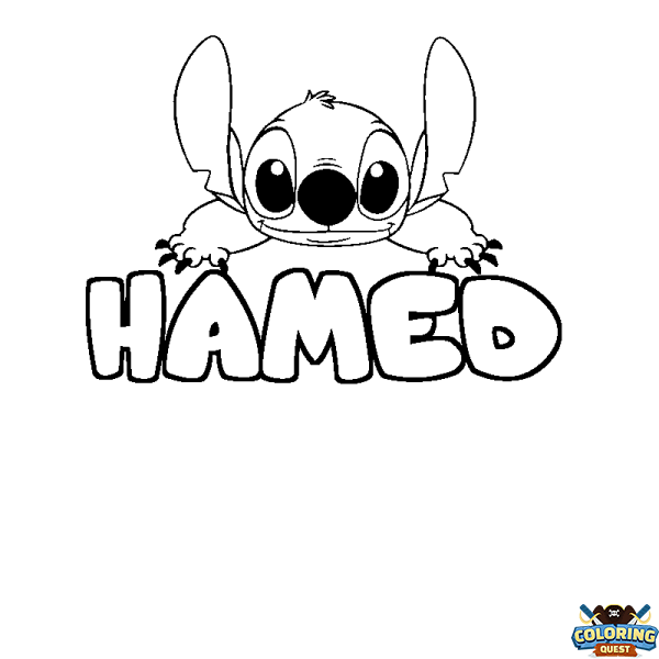 Coloring page first name HAMED - Stitch background