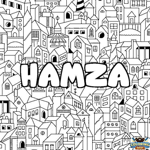 Coloring page first name HAMZA - City background