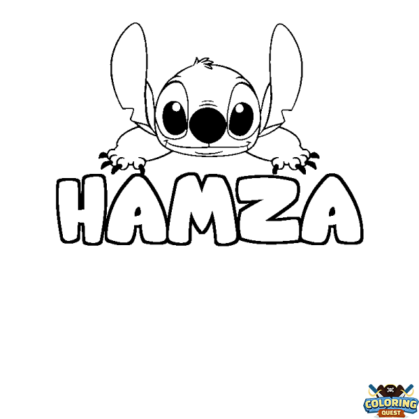 Coloring page first name HAMZA - Stitch background