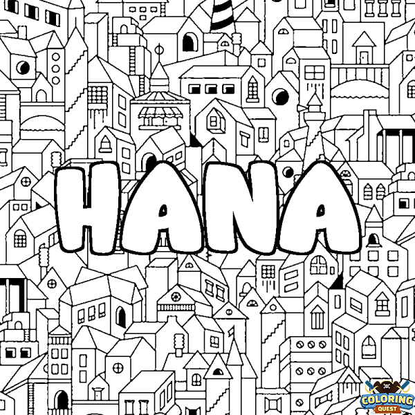 Coloring page first name HANA - City background
