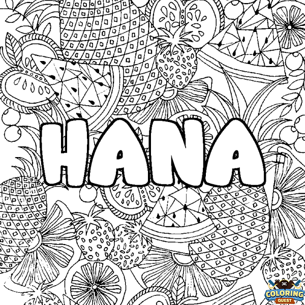 Coloring page first name HANA - Fruits mandala background