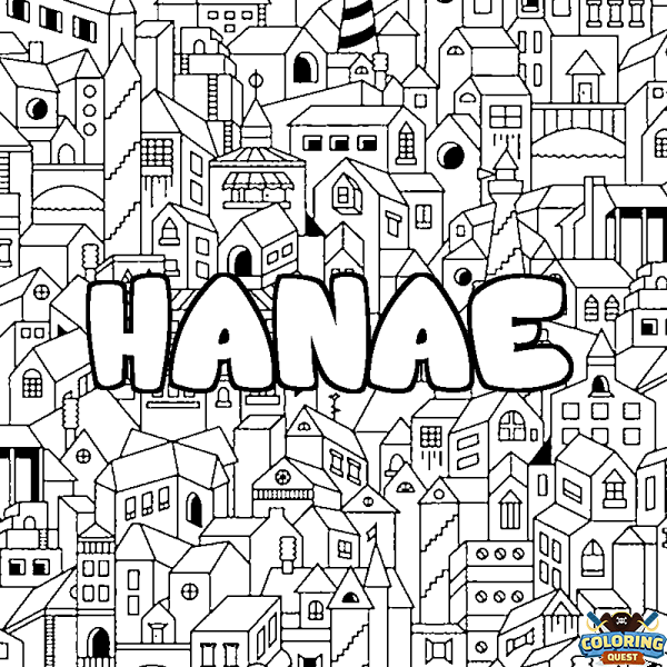 Coloring page first name HANAE - City background