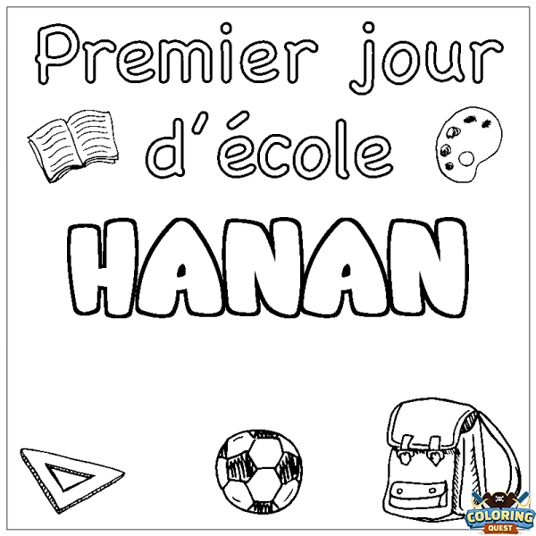 Coloring page first name HANAN - School First day background