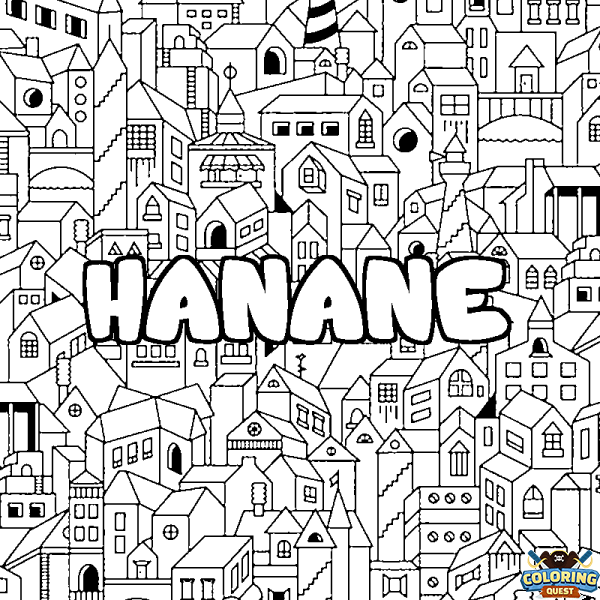 Coloring page first name HANANE - City background