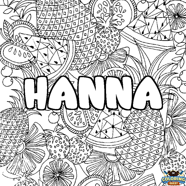 Coloring page first name HANNA - Fruits mandala background