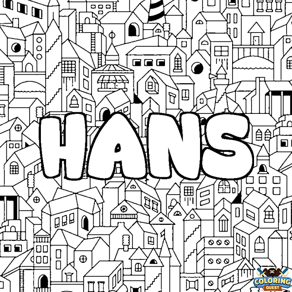 Coloring page first name HANS - City background