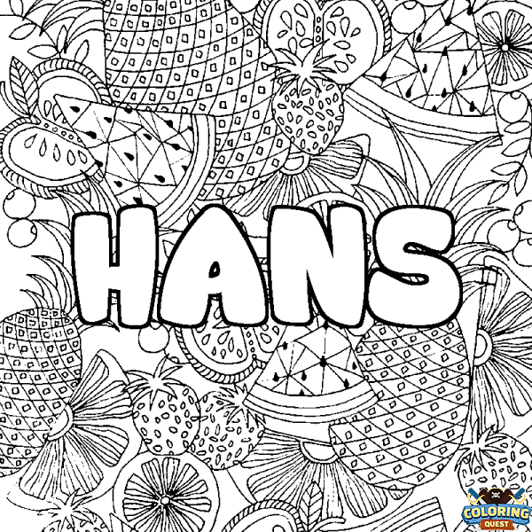 Coloring page first name HANS - Fruits mandala background