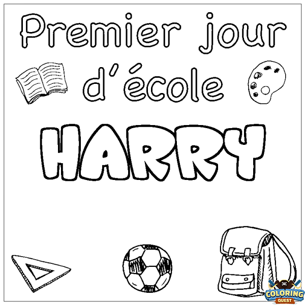Coloring page first name HARRY - School First day background