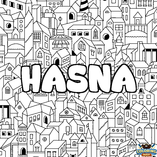 Coloring page first name HASNA - City background