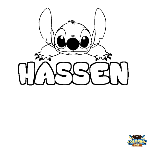 Coloring page first name HASSEN - Stitch background