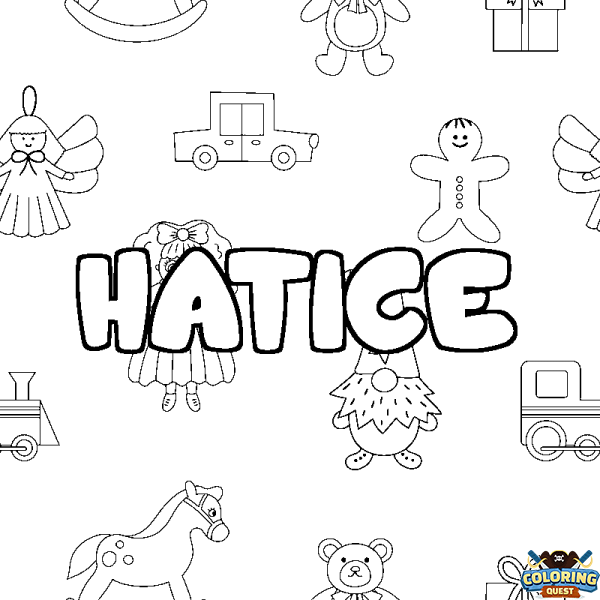 Coloring page first name HATICE - Toys background