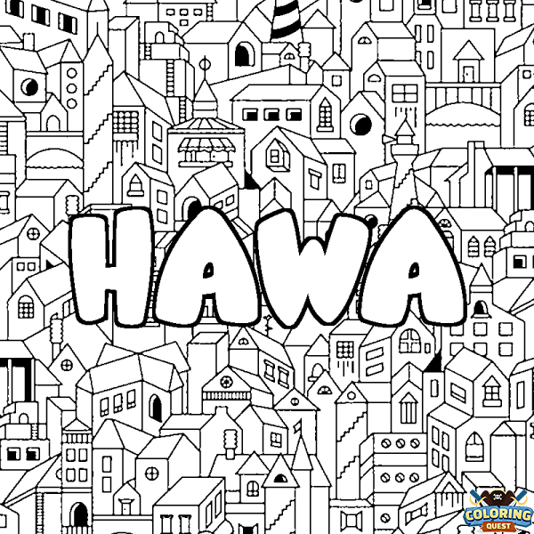 Coloring page first name HAWA - City background