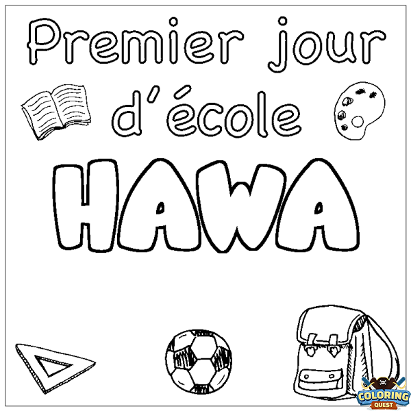 Coloring page first name HAWA - School First day background