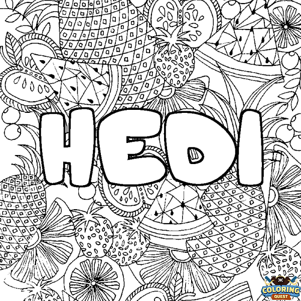 Coloring page first name HEDI - Fruits mandala background