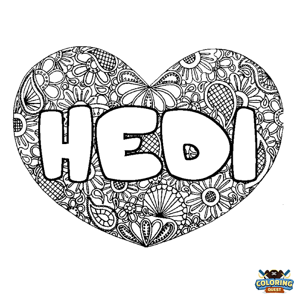 Coloring page first name HEDI - Heart mandala background