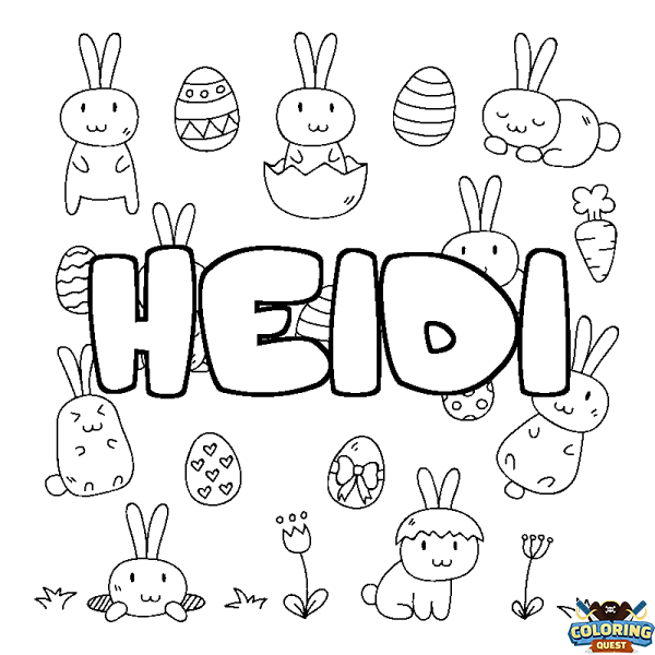 Coloring page first name HEIDI - Easter background