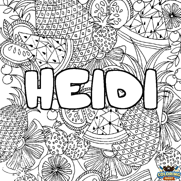 Coloring page first name HEIDI - Fruits mandala background