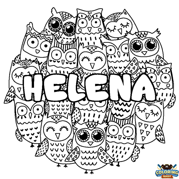 Coloring page first name HELENA - Owls background