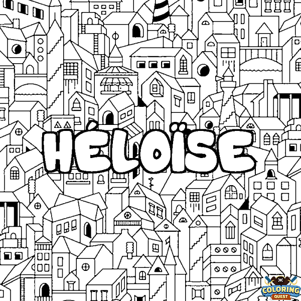 Coloring page first name H&Eacute;LO&Iuml;SE - City background