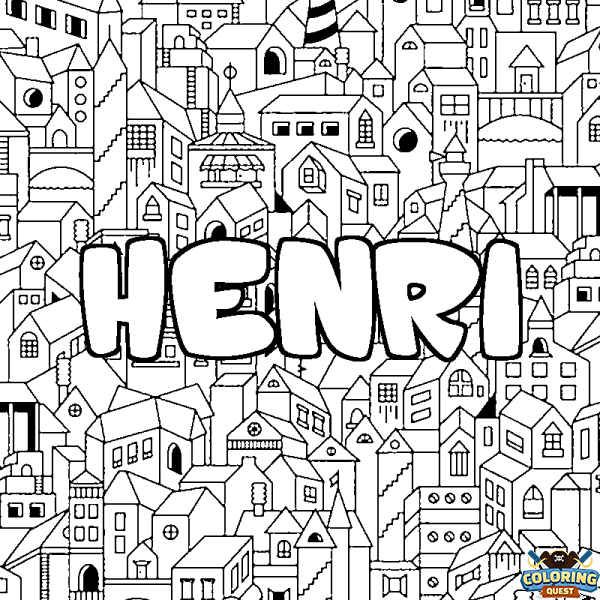 Coloring page first name HENRI - City background