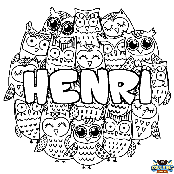 Coloring page first name HENRI - Owls background