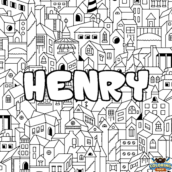 Coloring page first name HENRY - City background