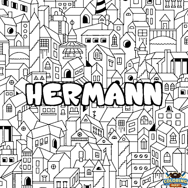 Coloring page first name HERMANN - City background