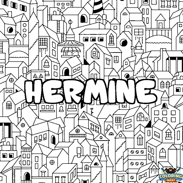 Coloring page first name HERMINE - City background